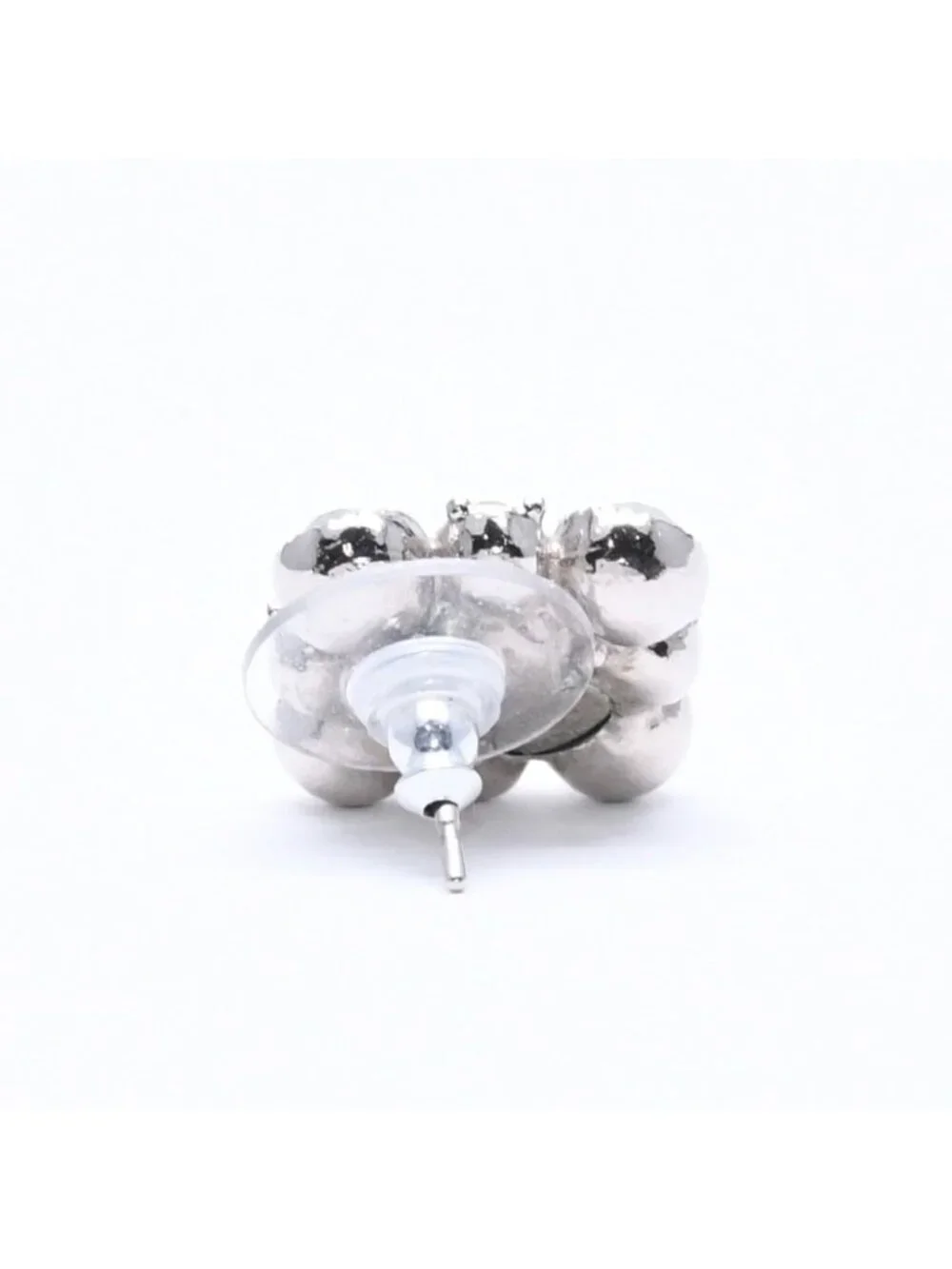 Chanel Earrings Round Big Stone 09 Silver Color Rhinestone
